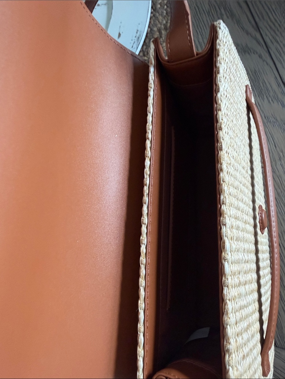 Tuckernuck Tan Woven Crossbody with Brown Leather Flap - Picture 3 of 7